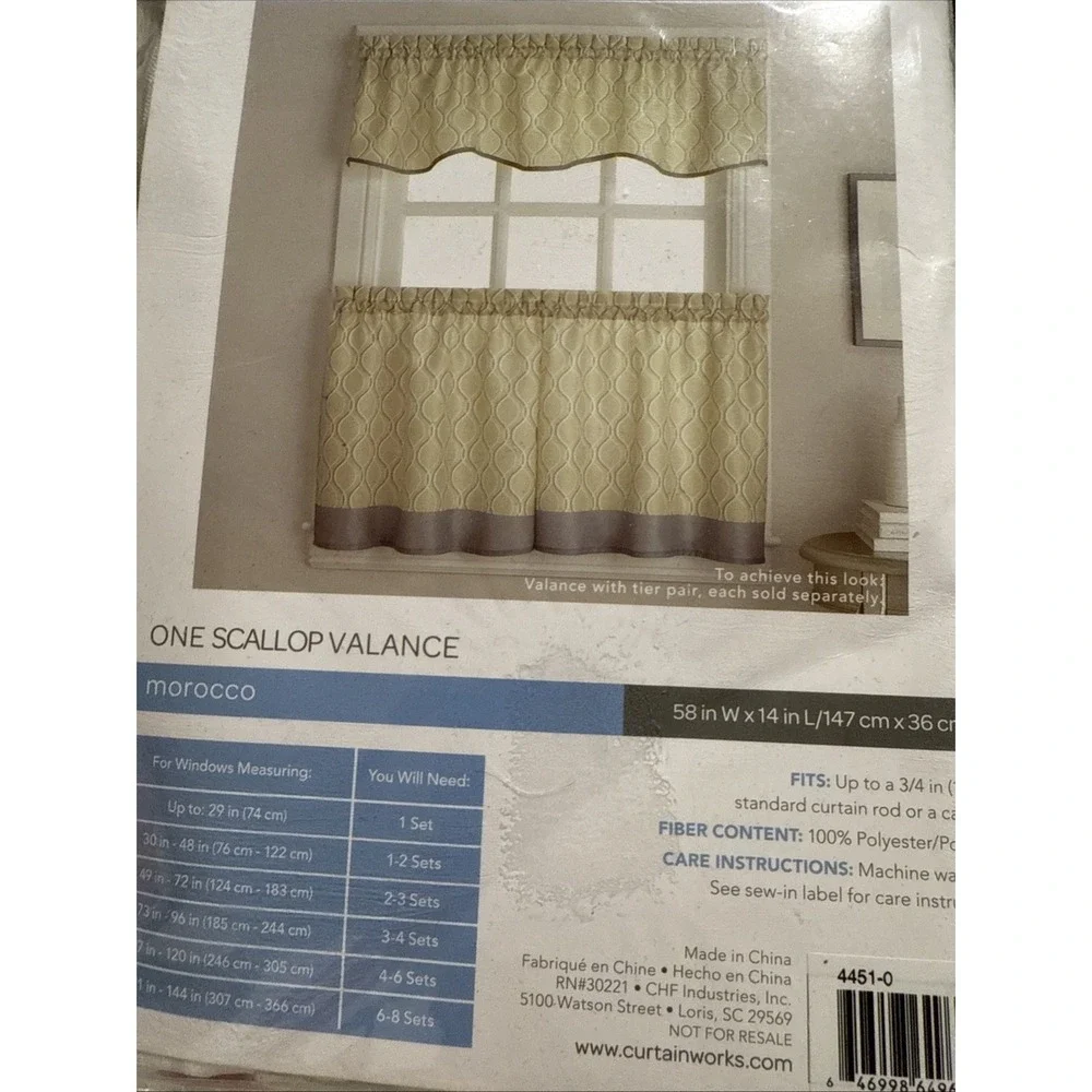 New Morocco Tailored rod pocket‎ 58 x 14 Valance Curtain- White, Tan